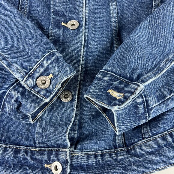 Levi's Made & Crafted Jean Jacket Women Medium Big E Blue Pleated Back Trucker - Picture 2 of 16